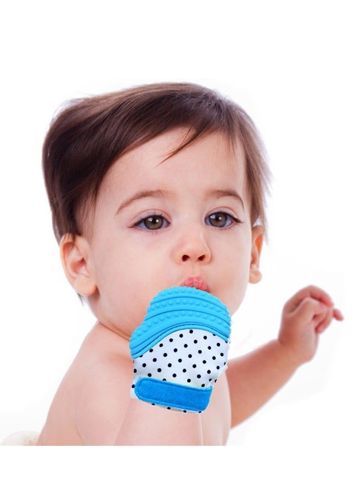 1-Piece Baby Silicone Teething Mitten, Blue/White/Black - Image 1